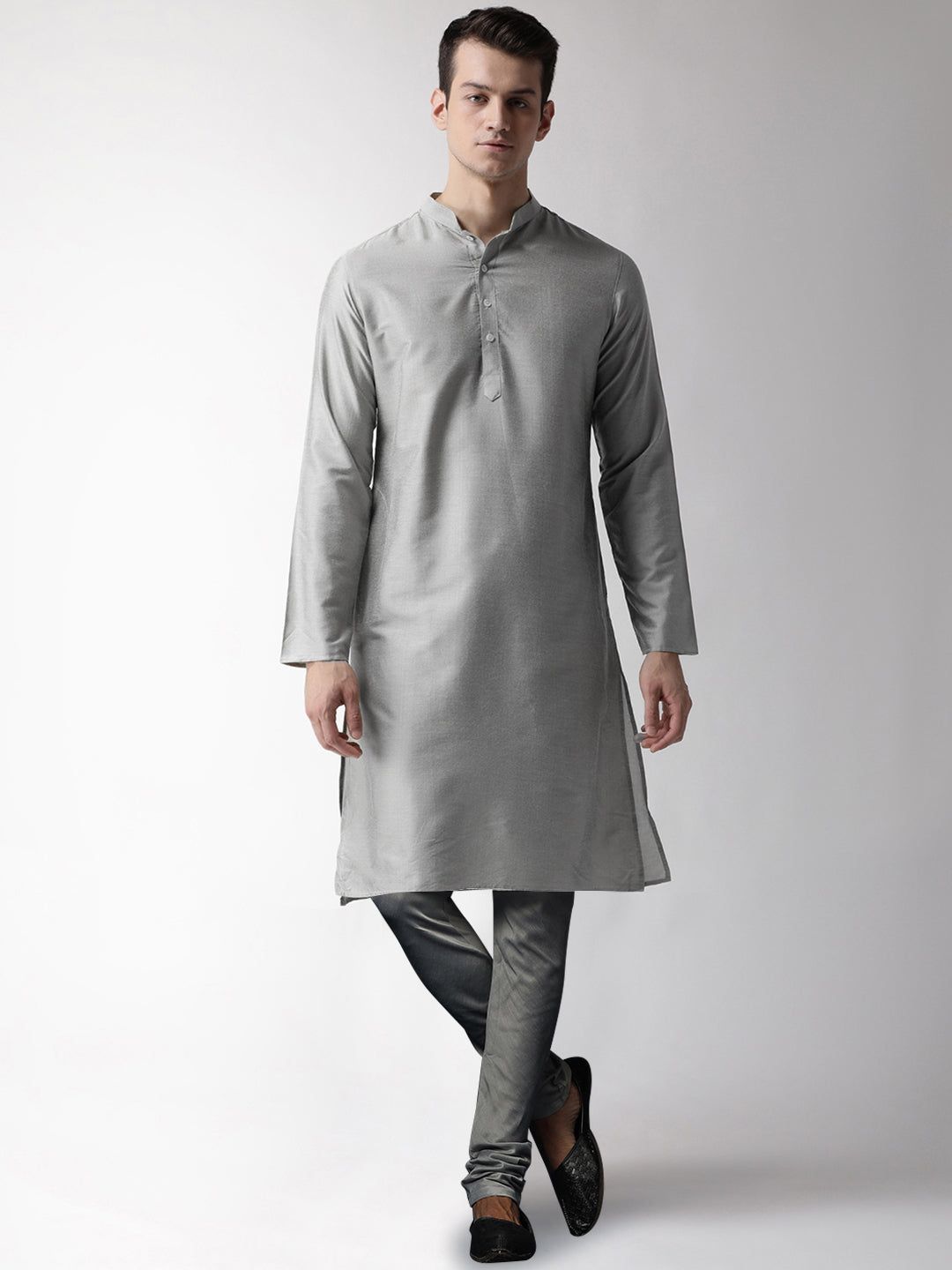 Men's Grey Kurta Jacket Churidar Set