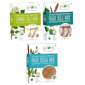 Gud2eat JOWAR IDLI &RAGI IDLI, RAGI DOSA- Combo 1+1+1 | Gluten free | good for diabetics | tasty and delicious | 600g