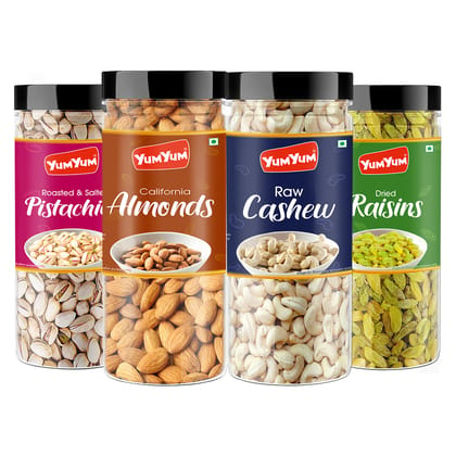 YUM YUM Dry Fruits Combo Pack Of 4 (Almonds 150g, Cashews 150g, Pistachios 150g & Raisins 150g) 600gm