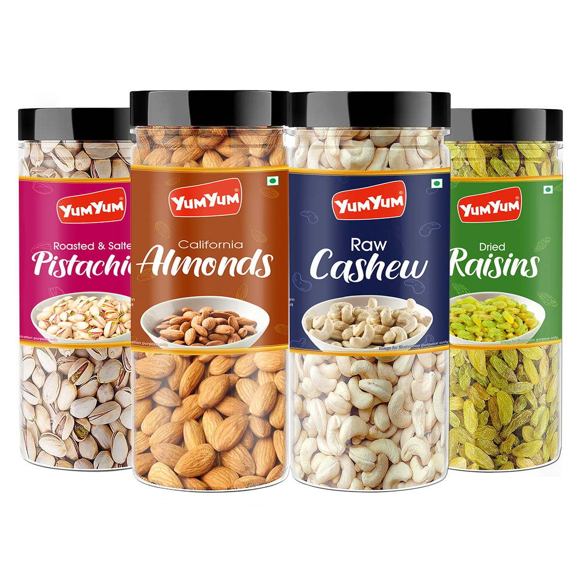 YUM YUM Dry Fruits Combo Pack Of 4 (Almonds 150g, Cashews 150g, Pistachios 150g & Raisins 150g) 600gm