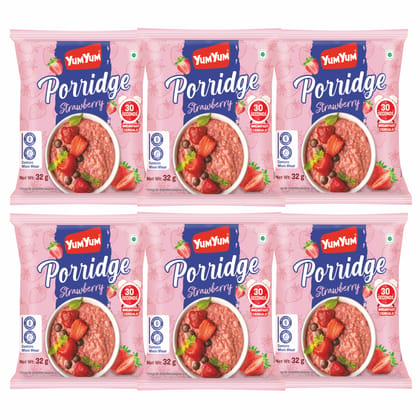 YUM YUM Instant Strawberry Porridge/ Rich In Fiber/ Free From Fat 192g Sachets - Pouch (32x6 192gm)