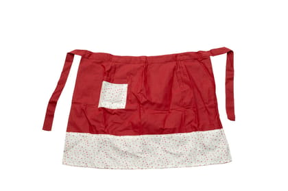  Red cotton apron with white floral print and pocket