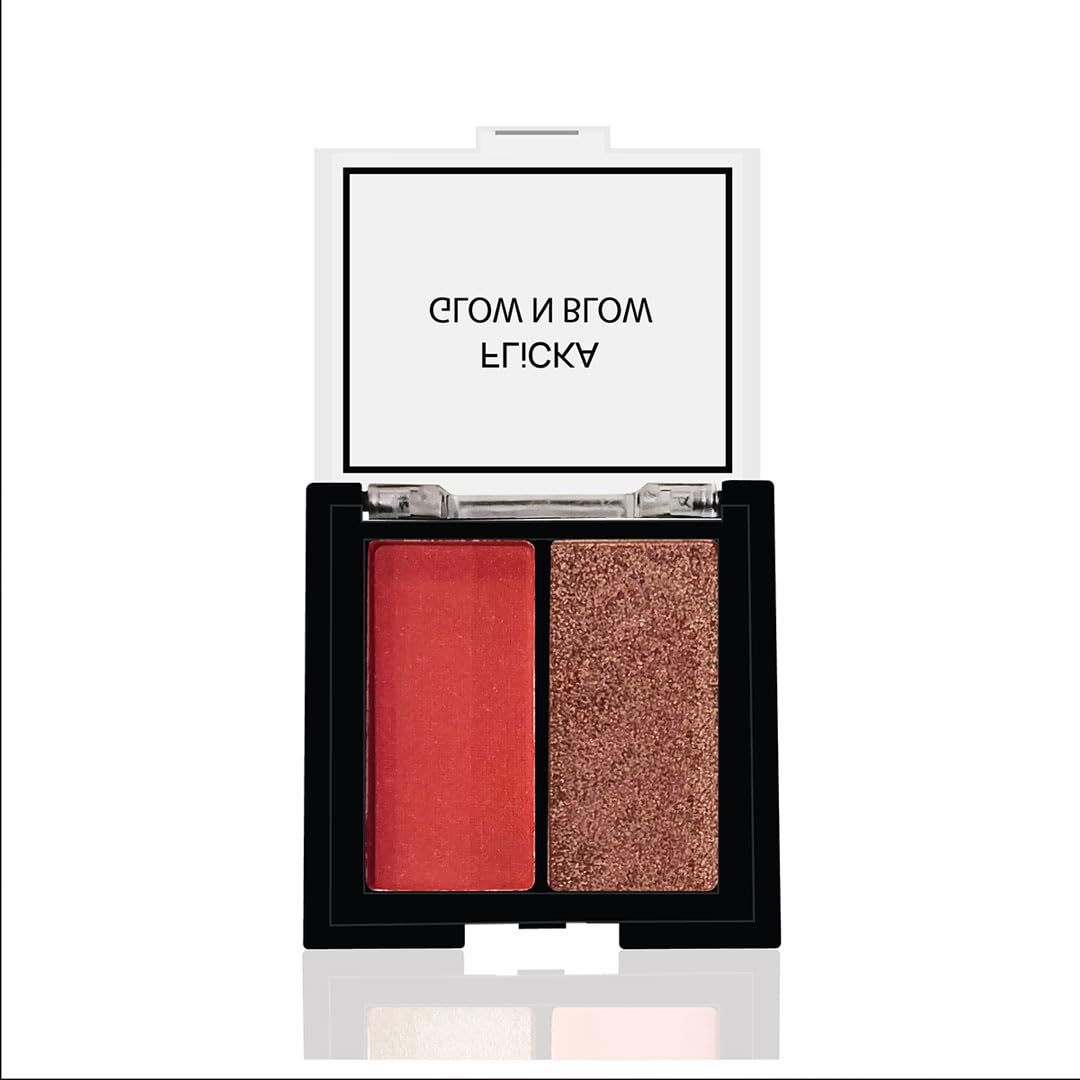 FLiCKA Glow N Blow Blusher And Highlighter Palette For Face Makeup| Long Lasting, Travel Friendly, Highly Pigmented Flawless Look | 02 Extra Ordinary