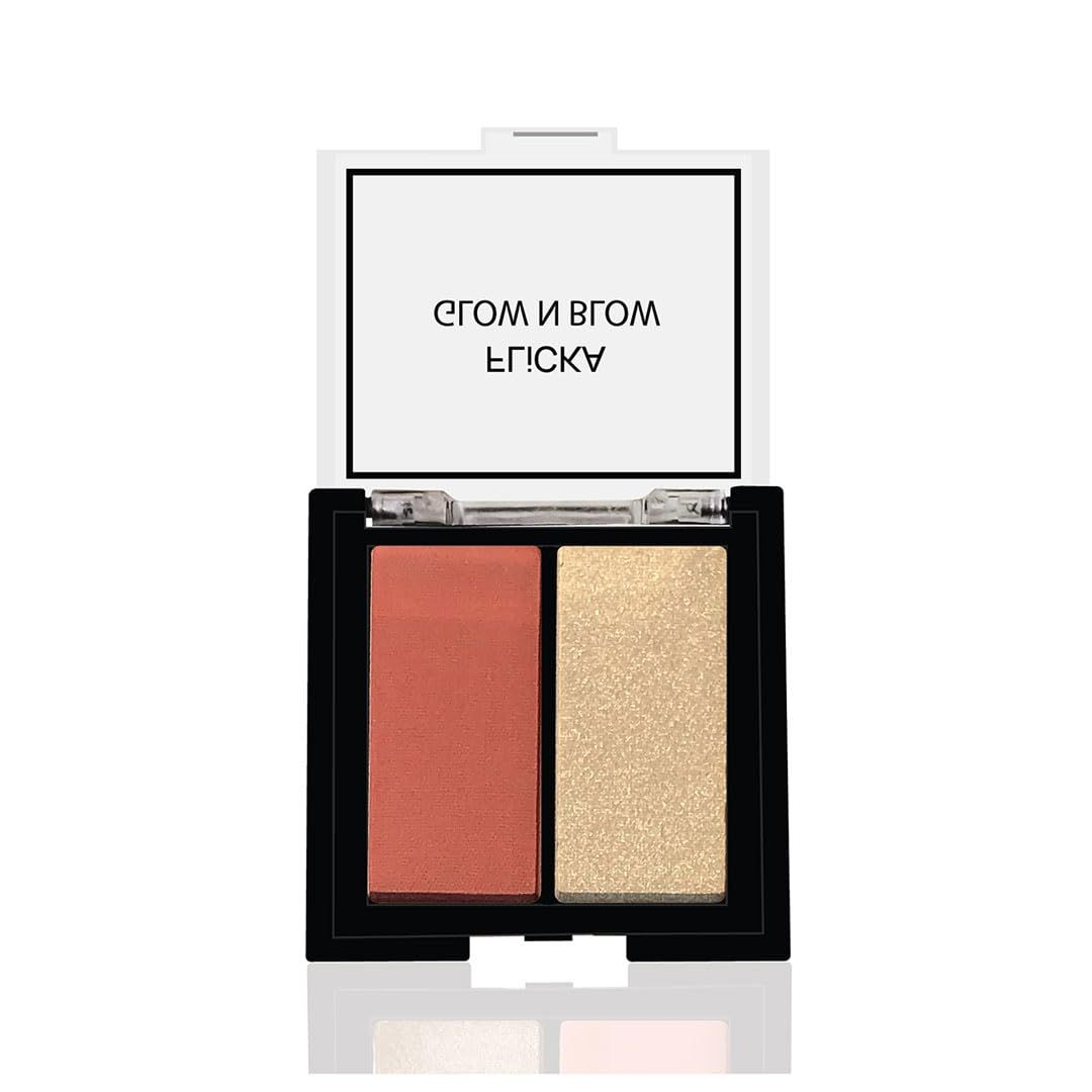 FLiCKA Glow N Blow Blusher And Highlighter Palette For Face Makeup| Long Lasting, Travel Friendly, Highly Pigmented Flawless Look | 04 Goal Oriented