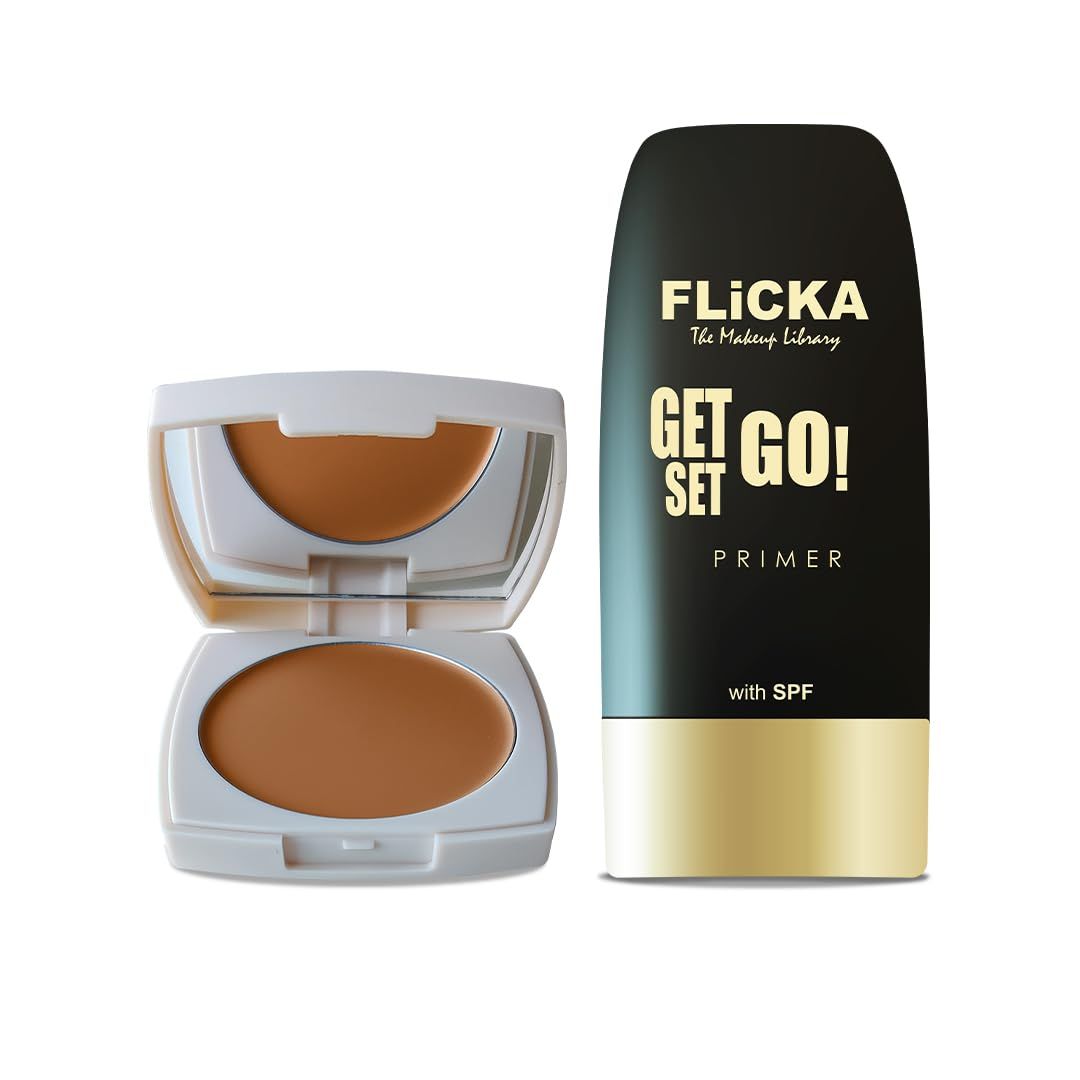 FLiCKA Primer 30ml & The Base Story 8.5g Creamy Foundation For Face Makeup Combo | 05 Coffee