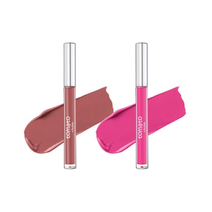 FLiCKA Tomato Liquid Matte Lipstick Transfer Proof, Smudge Proof, Non-Sticky, Creamy Lightweight, Shade 1 & Shade 8 Combo|Light Brown & Pink