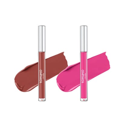 FLiCKA Tomato Liquid Matte Lipstick Transfer Proof, Smudge Proof, Non-Sticky, Creamy Lightweight Shade 2 & Shade 8 Combo|Nude & Pink