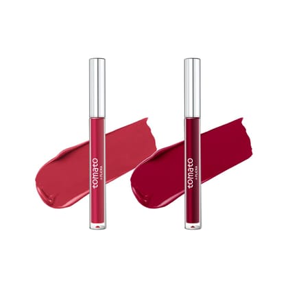 FLiCKA Tomato Liquid Matte Lipstick Transfer Proof, Smudge Proof, Non-Sticky, Creamy Lightweight Shade 3 & Shade 5 Combo|Magenta & Maroon