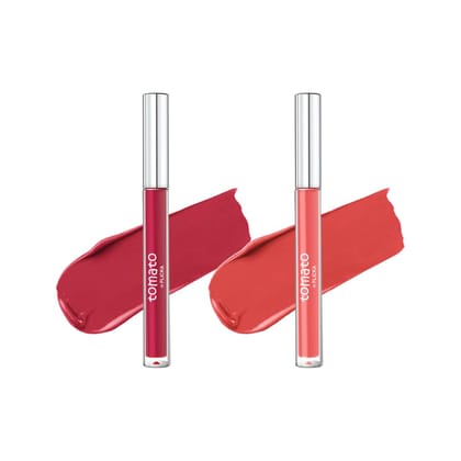 FLiCKA Tomato Liquid Matte Lipstick Transfer Proof, Smudge Proof, Non-Sticky, Creamy Lightweight Shade 3 & Shade 7 Combo|Magenta & Peach