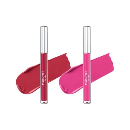 FLiCKA Tomato Liquid Matte Lipstick Transfer Proof, Smudge Proof, Non-Sticky, Creamy Lightweight Shade 3 & Shade 8 Combo|Magenta & Pink