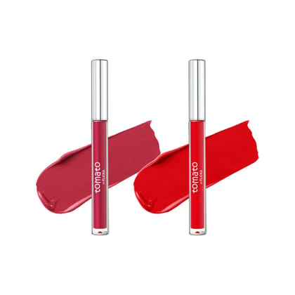 FLiCKA Tomato Liquid Matte Lipstick Transfer Proof, Smudge Proof, Non-Sticky, Creamy Lightweight Shade 3 & Shade 9 Combo|Magenta & Red