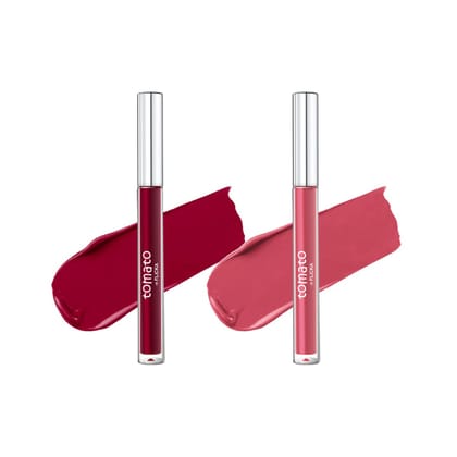 FLiCKA Tomato Liquid Matte Lipstick Transfer Proof, Smudge Proof, Non-Sticky, Creamy Lightweight Shade 5 & Shade 10 Combo|Maroon & Purple