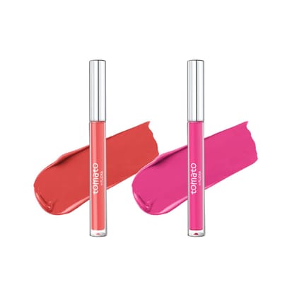 FLiCKA Tomato Liquid Matte Lipstick Transfer Proof, Smudge Proof, Non-Sticky, Creamy Lightweight Shade 7 & Shade 8 Combo|Peach & Pink