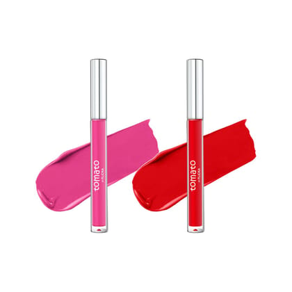 FLiCKA Tomato Liquid Matte Lipstick Transfer Proof, Smudge Proof, Non-Sticky, Creamy Lightweight Shade 8 & Shade 9 Combo|Pink & Red