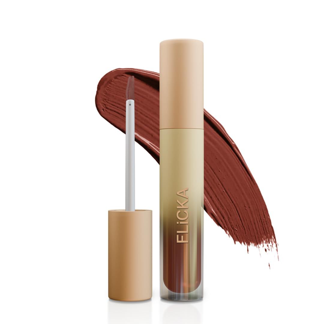 FLiCKA R U Ready 04 SpicedTea - Warm Brown Liquid Lipstick for a Cozy, Chic Vibe | Velvety Matte Finish | 5ml | Long-Wearing, Non-Fading, Transfer-Resistant