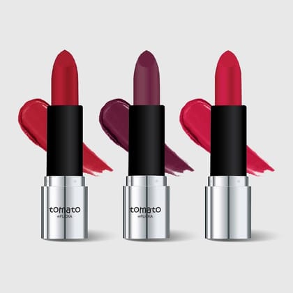 FLiCKA Tomato Bullet Matte Lipstick (Pack Of 3) | Hydrating, Moisturizing, Upto 6Hrs Long Lasting| Transfer & Smudge Proof Lipsticks For Women, Shade - 10