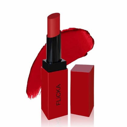 FLiCKA Lip Alert Matte Lipstick 01 Afraid - Crimson Red - 3.8gm | Enriched With Vitamin E, Sulphate Free, Moisturizing, Long Lasting Upto 6Hrs