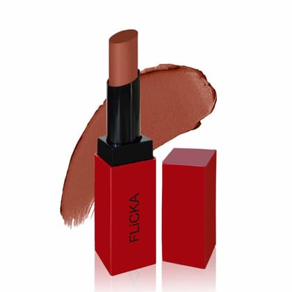 FLiCKA Lip Alert Matte Lipstick 06 Horror - Brown Rust - 3.8gm | Enriched With Vitamin E, Sulphate Free, Moisturizing, Long Lasting Upto 6Hrs