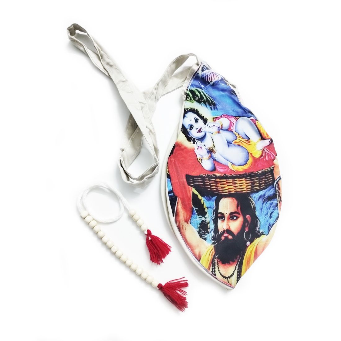 MAYAPURI Sree Krishna and Vasudeva Printed Japa Bag/Chanting Bag with Sakshi Mala