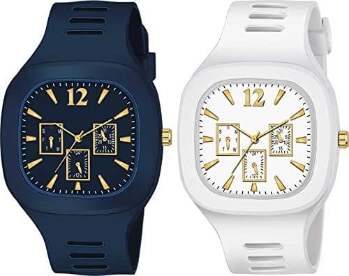 Exelent Silicon Strap Analog Combo Watch- for Men & Boys Blue & White