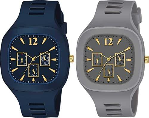 Exelent Silicon Strap Analog Combo Watch- for Men & Boys Blue & Gray