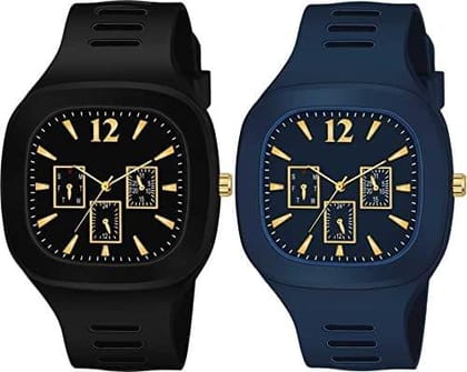 Exelent Silicon Strap Analog Combo Watch- for Men & Boys Black & Blue