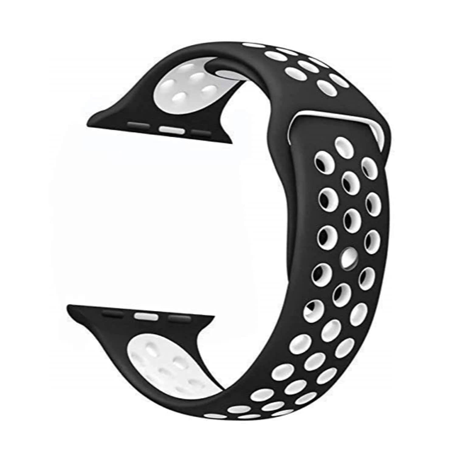 Exelent Smart Watch Strap Compatible For Watch Straps 45mm 44mm 42mm, Soft Silicone Sports Wristband for iWatch Series 7/6/5/4/3/2/1/SE (Watch Not Included) (BLACK-WHITE)