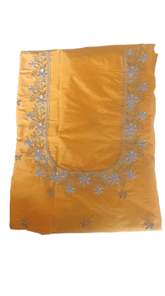  Yellow Georgette Embroidery Blouse Piece With Silver Zari Work