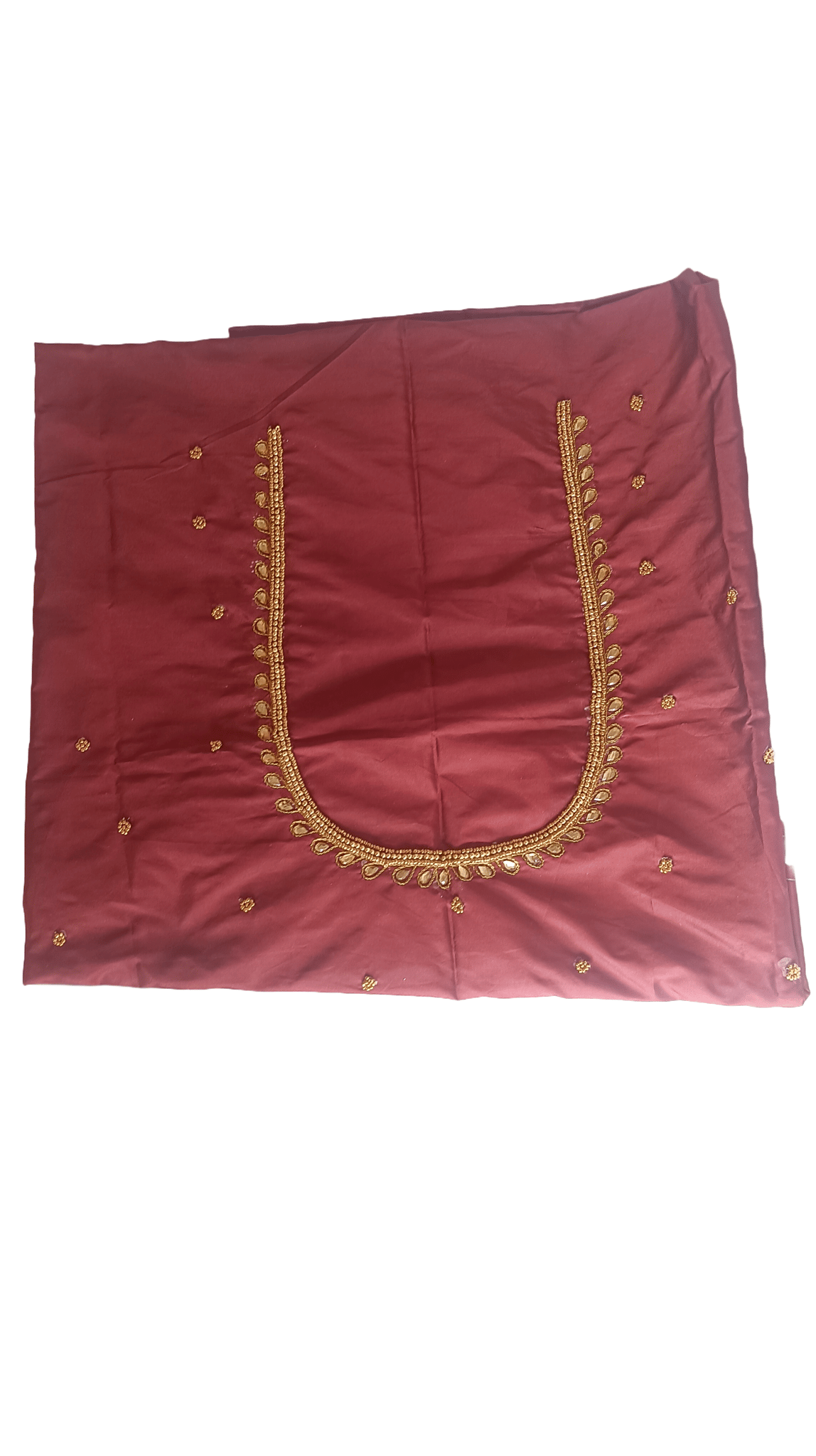  maroon color maggam work blouse with golden beads and thread