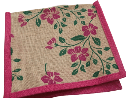 Jute Bag with Pink Floral Print