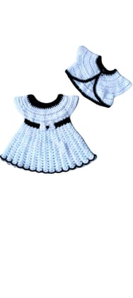  Baby Girl's Handknitted White and Black Dress and Bolero Set