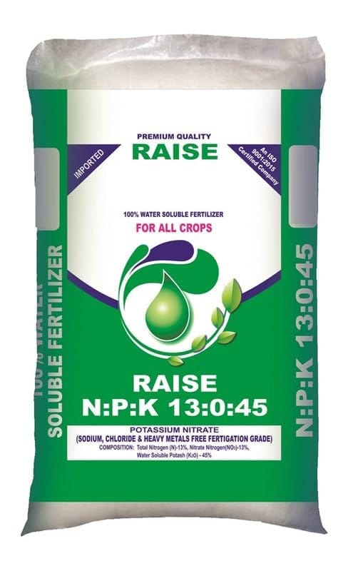 Raise NPK 13:0:45 - 100% Water Soluble Fertilizer for All Crops