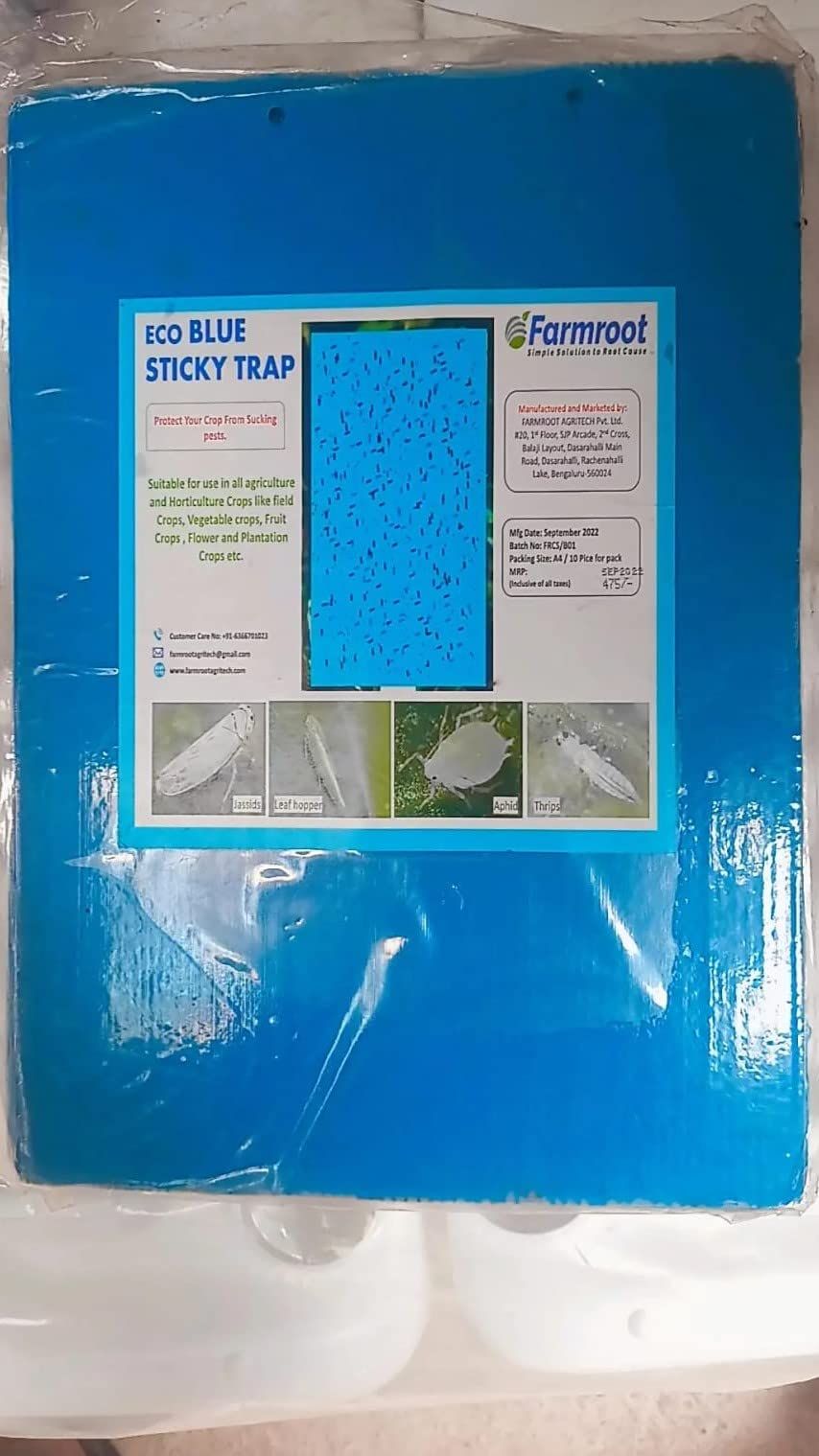 FARMROOT Insect Trap/Blue Sticky Trap/with Double Side -210 x 300 MM Pack of 50 Nos (50 x 1 Units)