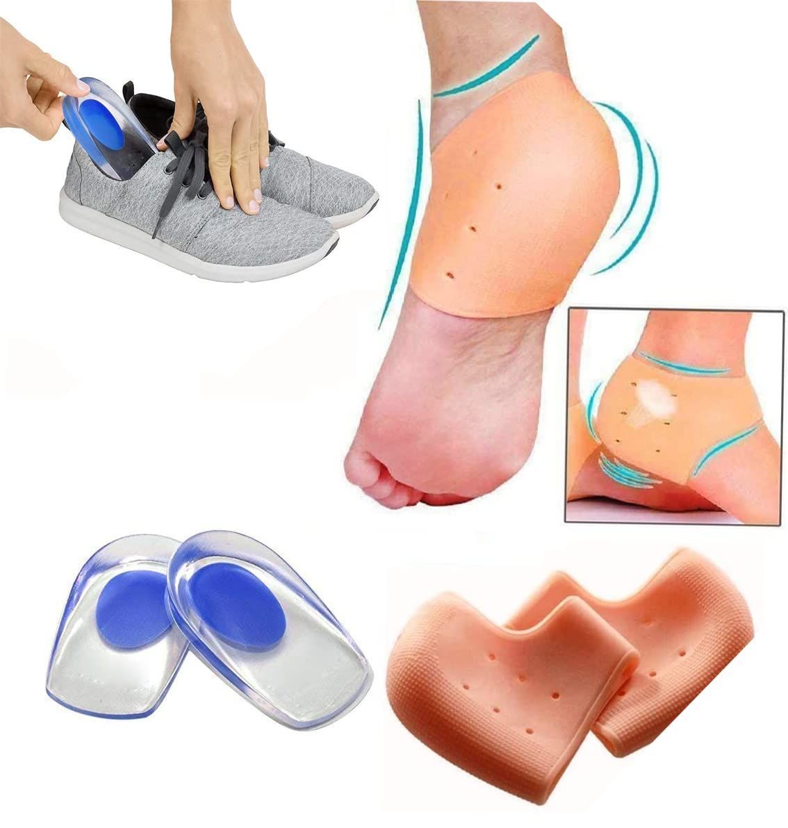 silicone Half Heel Protector Socks Moisturizing Socks for Foot-Care and Gel Heel Cups for Anti Heel Cracks Silicon Heel Pad For Heel Ankle Pain Heel Spur Shoe Support Pad Combo (Pack of 2Pair)