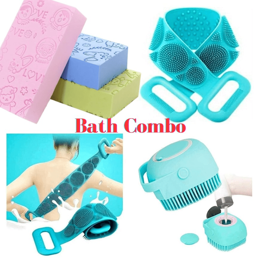 3 in 1 COMBO of Body Back Scrubber Belt, and Shower Brush & Bath Sponge