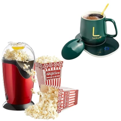 Coffee Mug Warmer & Electric Popcorn Maker: Enjoy Warm Coffee and Tea All Day Quick and Easy Popcorn for Movie Nights Snacks Ideal for Office and Home Use