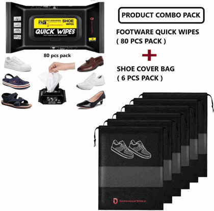 Shoes Cleaner Wipes With Black Shoes Cover Pouch Pack Of 6 Leather, Canvas, Nubuck, Patent Leather, Sports, Suede, Synthetic Leather, Velour, Sports Shoe Cleaner  (Black, White)