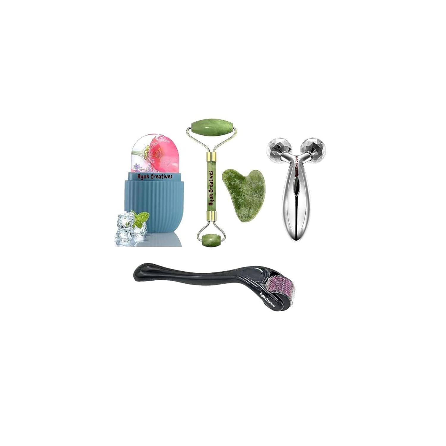 Combo of Jade Roller; Gua Sha ; 3D Massage Roller ; Ice Roller; Derma Roller