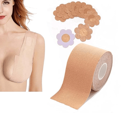 BOOB TAPE Boob Tape with 10 Nipple Pasties Multipurpose Nipple Tap for Women Push Up & Lifting Body Tape Chest Support Tape for Large Breasts