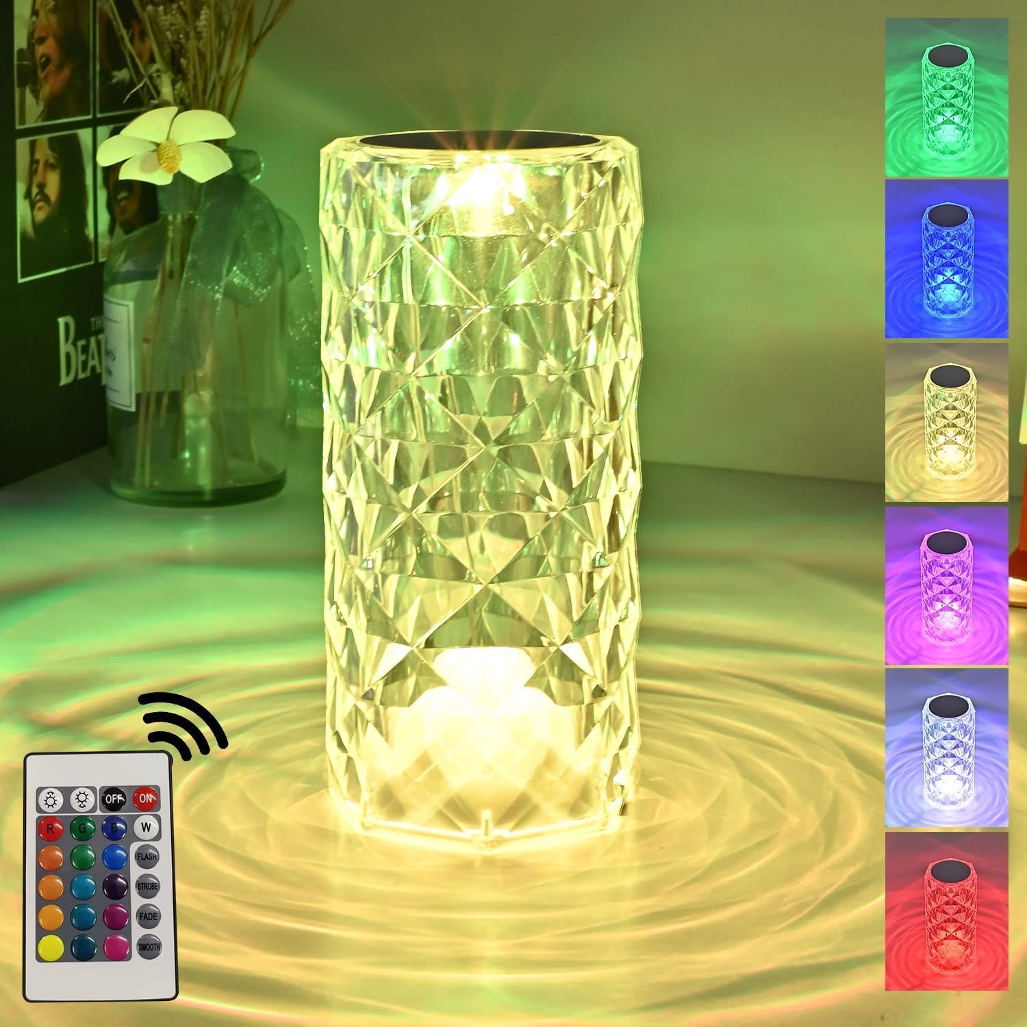 crystal lamp with remote Crystal Rose Diamond 16 Color RGB Changing Mode LED Night Lights USB Remote and Touch Control Desk Lamp for Bedroom