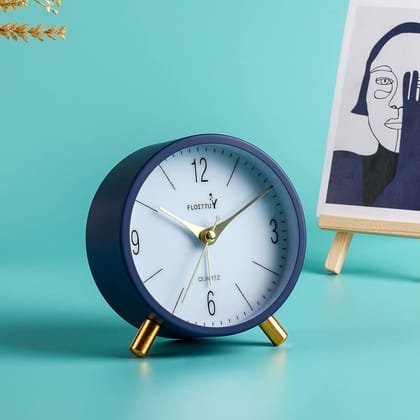 SILENT ANALOG DESK CLOCK MATT BLUE Round Silent Analog Desk Alarm Clock Non Ticking with Snooze Super Silent Alarm Clock