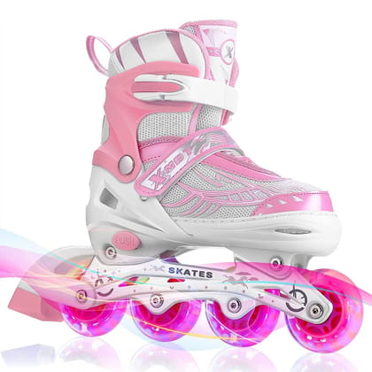 SKATING SHOES SKATING PINK Kids Professional Inline Skates, Adult Adjustable Boy Girl Beginner Skating Shoes Size Inline Skates