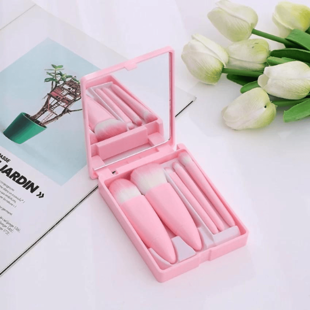 MAKEUP BRUSH 5PCS SET WITH MIRROR