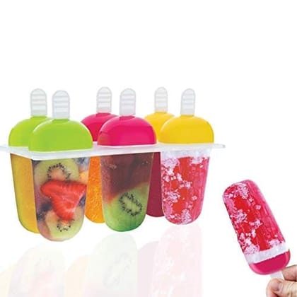 6 Pcs Multicolor Polypropylene Ice Mold, Kulfi Maker/Stick/Cream/Candy Color Assorted