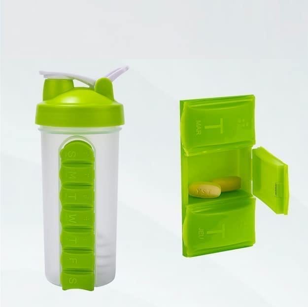 2 in 1 Weekly Medicine 600ml Pill Box Organizer with Water Bottle