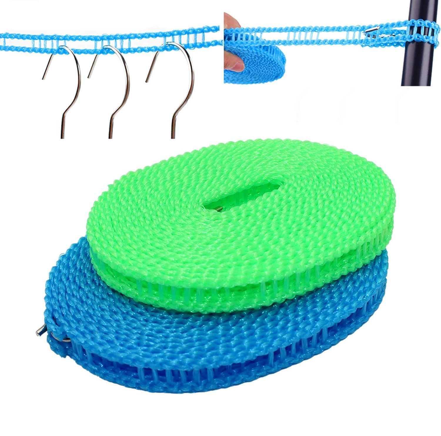 5 Meters Windproof Anti-Slip Clothes Washing Line Drying Nylon Rope with Hooks