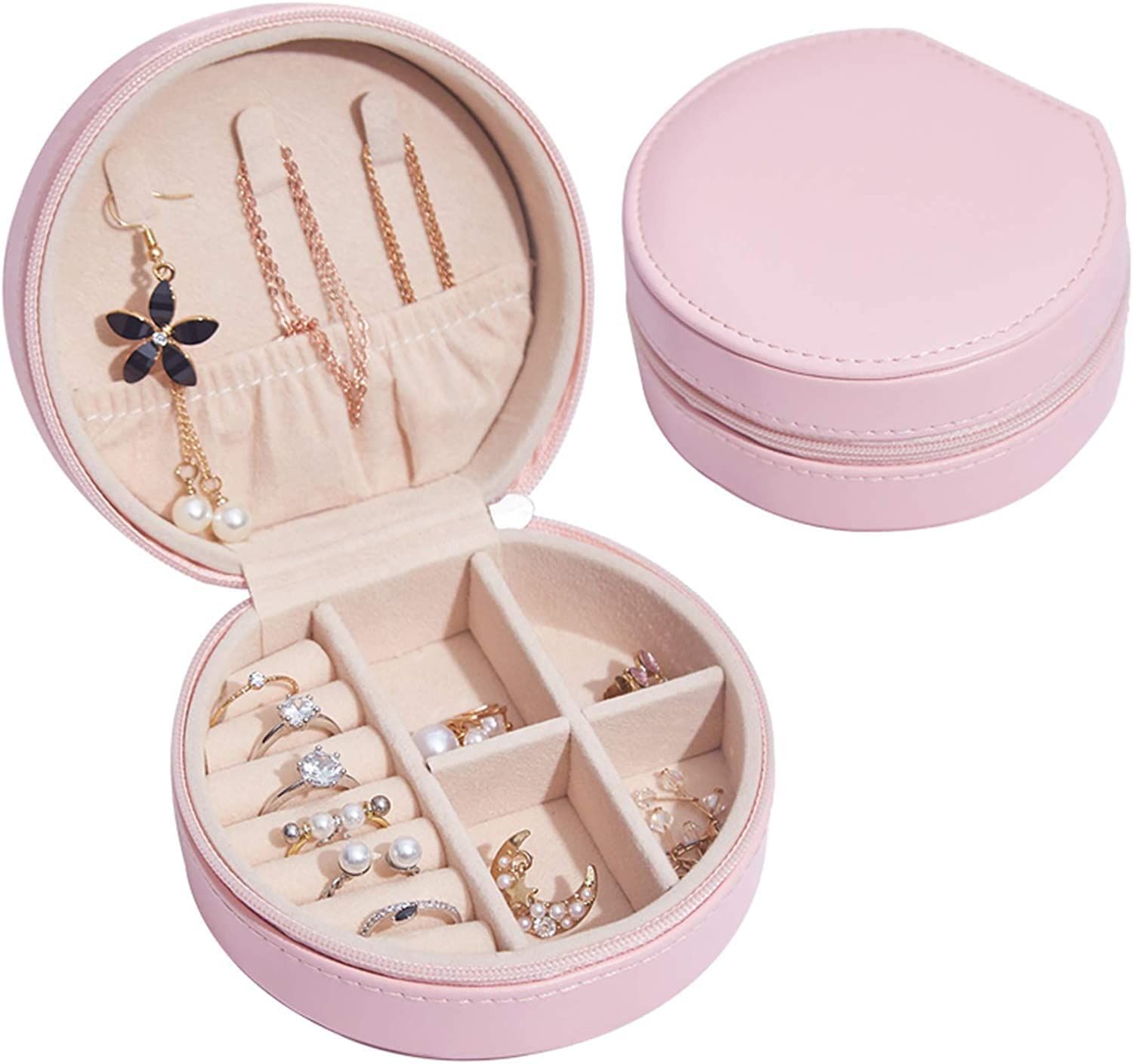 Round Mini PU Leather Small Jewelry Box