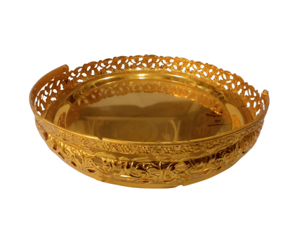 Gold-Plated Brass Pooja Thali with intricate carvings