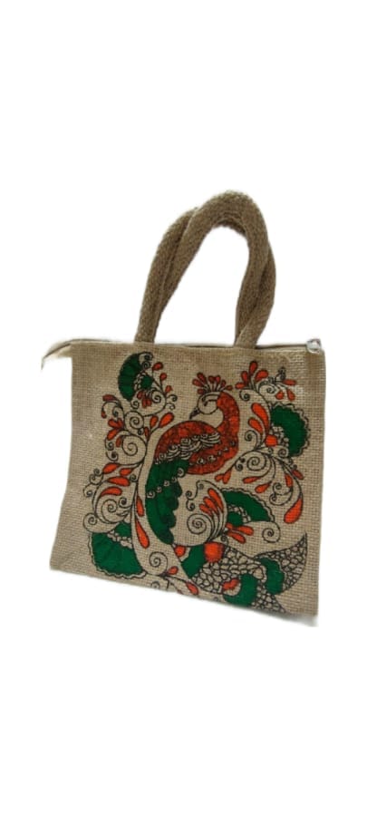 Jute Tote Bag with Colorful Floral Design