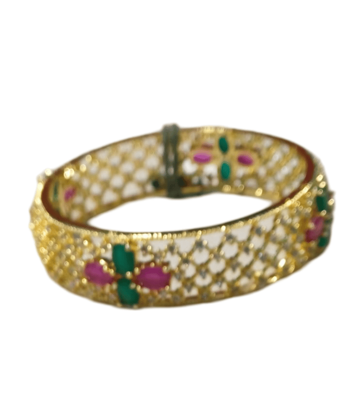 Bangle Bracelet with Pink and Green Stones